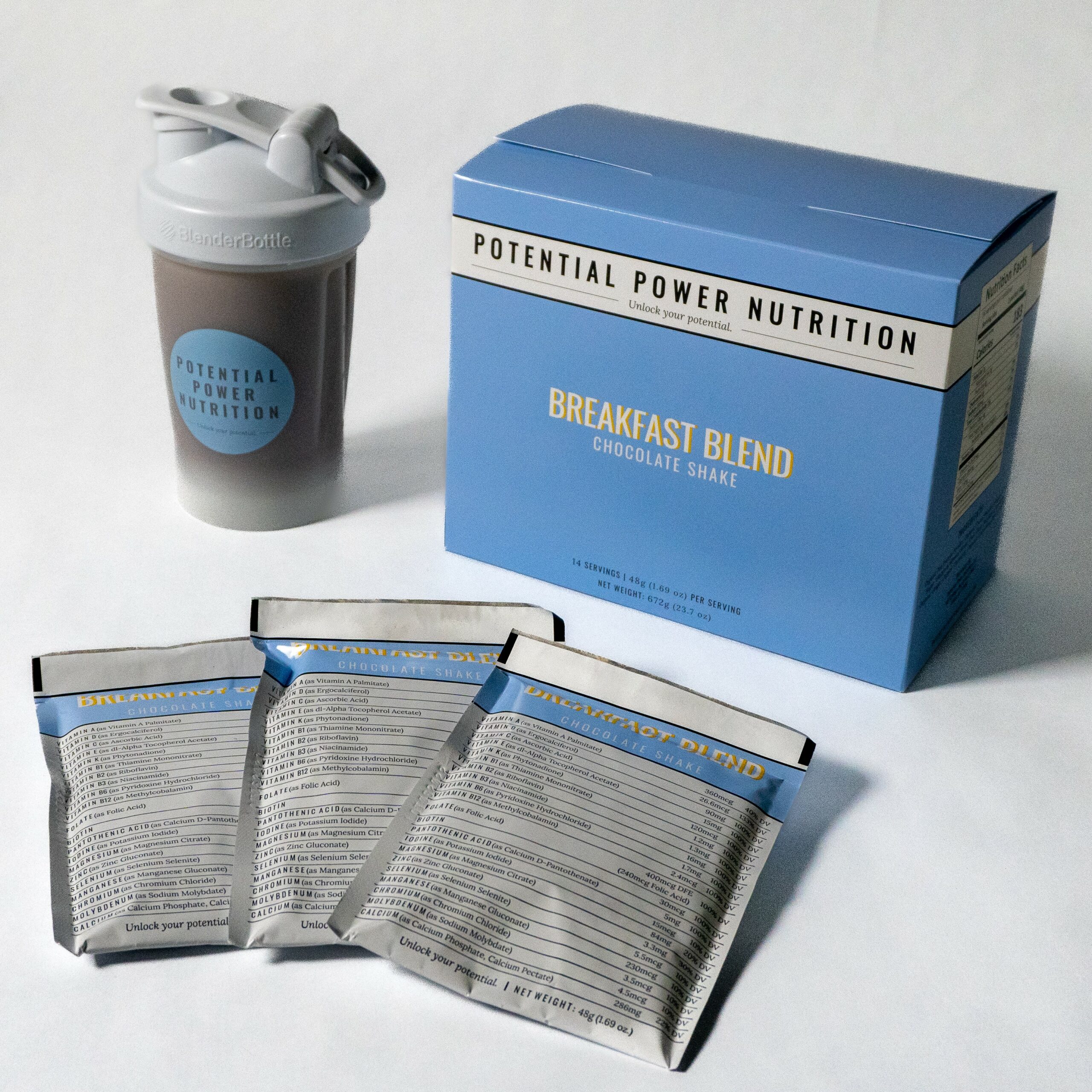 Chocolate Breakfast Blend starter bundle with shaker bottle